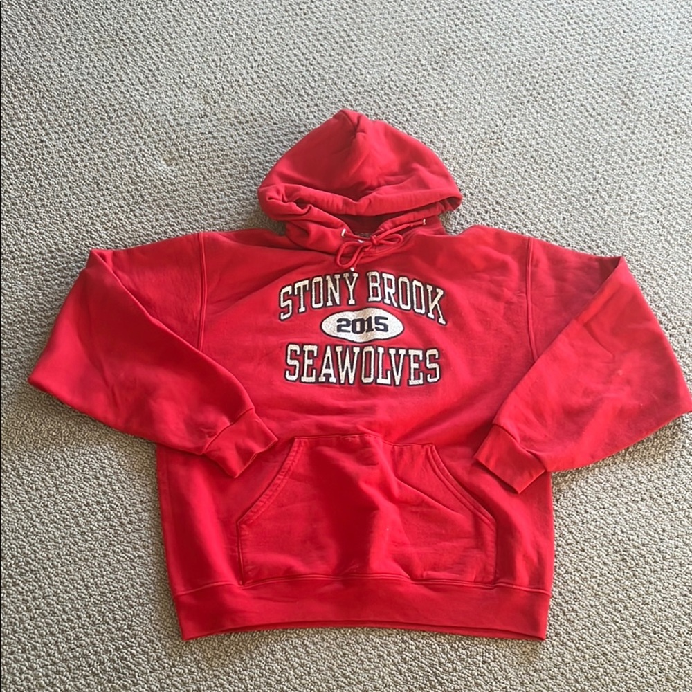 Large Red Stony Brook Seawolves Hoodie 2015